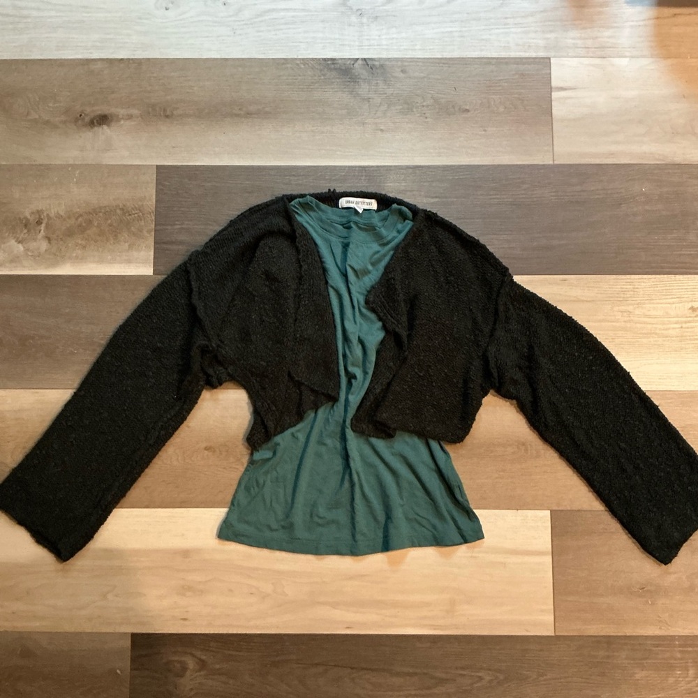 Urban Outfitters Forest Green Open-Front Cropped Shrug